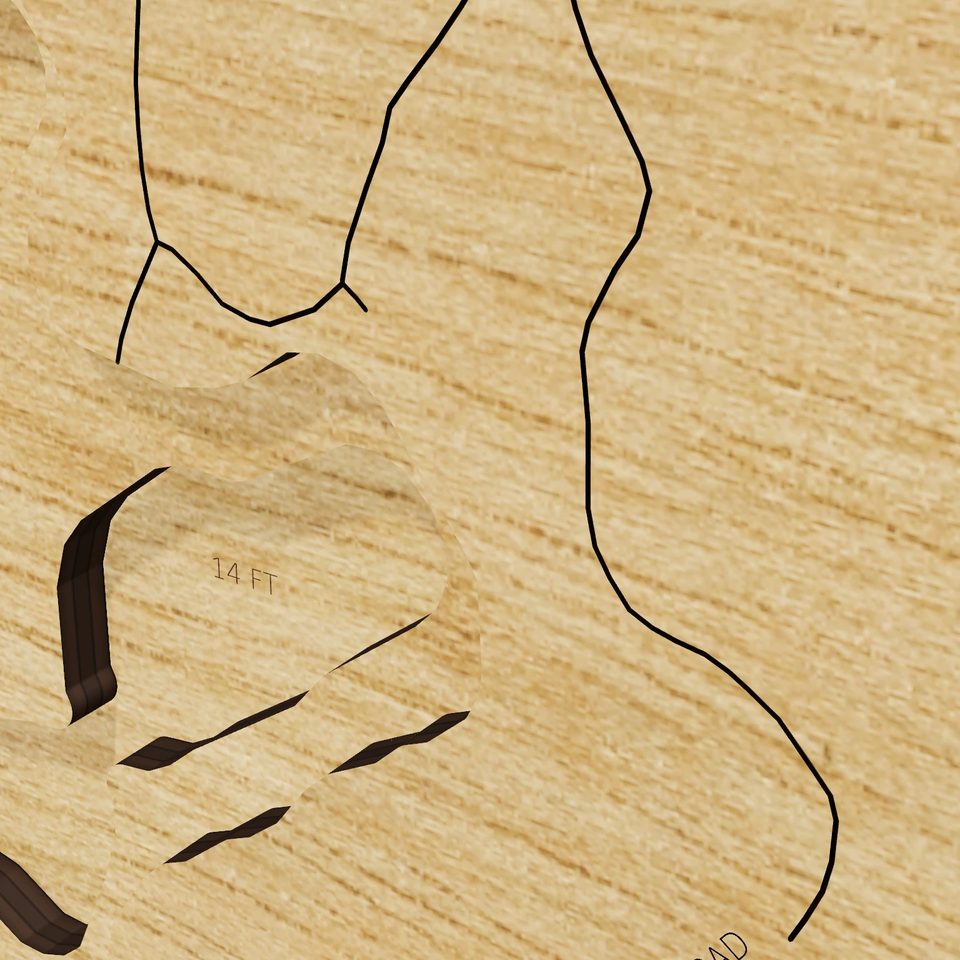 Whitney Pond 3D wood map, detail view