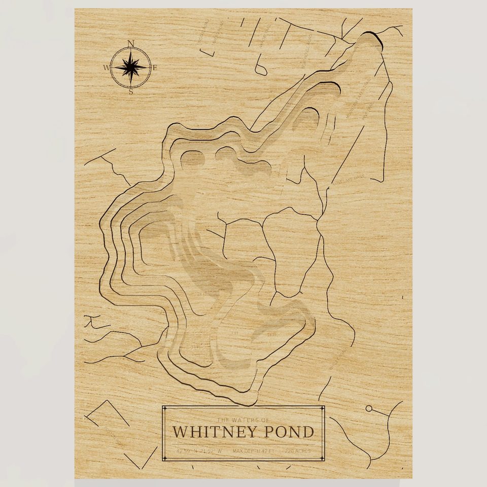 Whitney Pond 3D wood map, front view