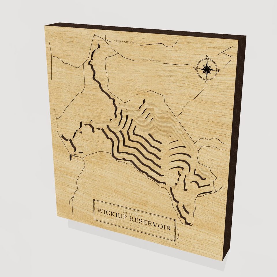 Wickiup Reservoir 3D wood map, hero view