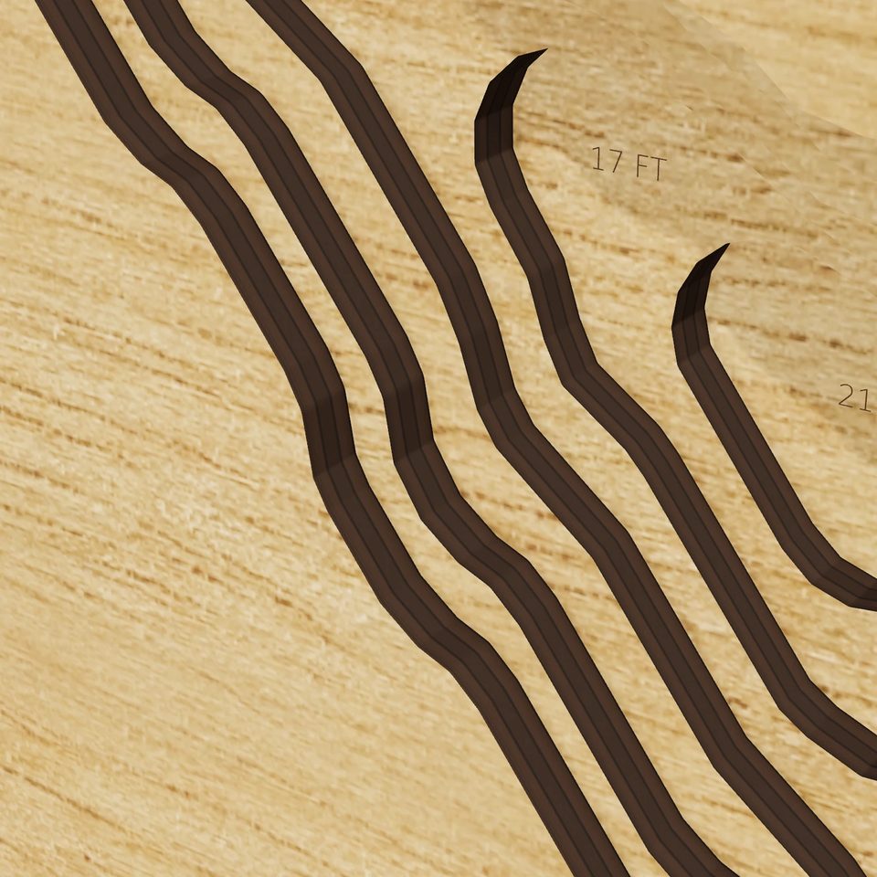 Wigwam Reservoir 3D wood map, detail view