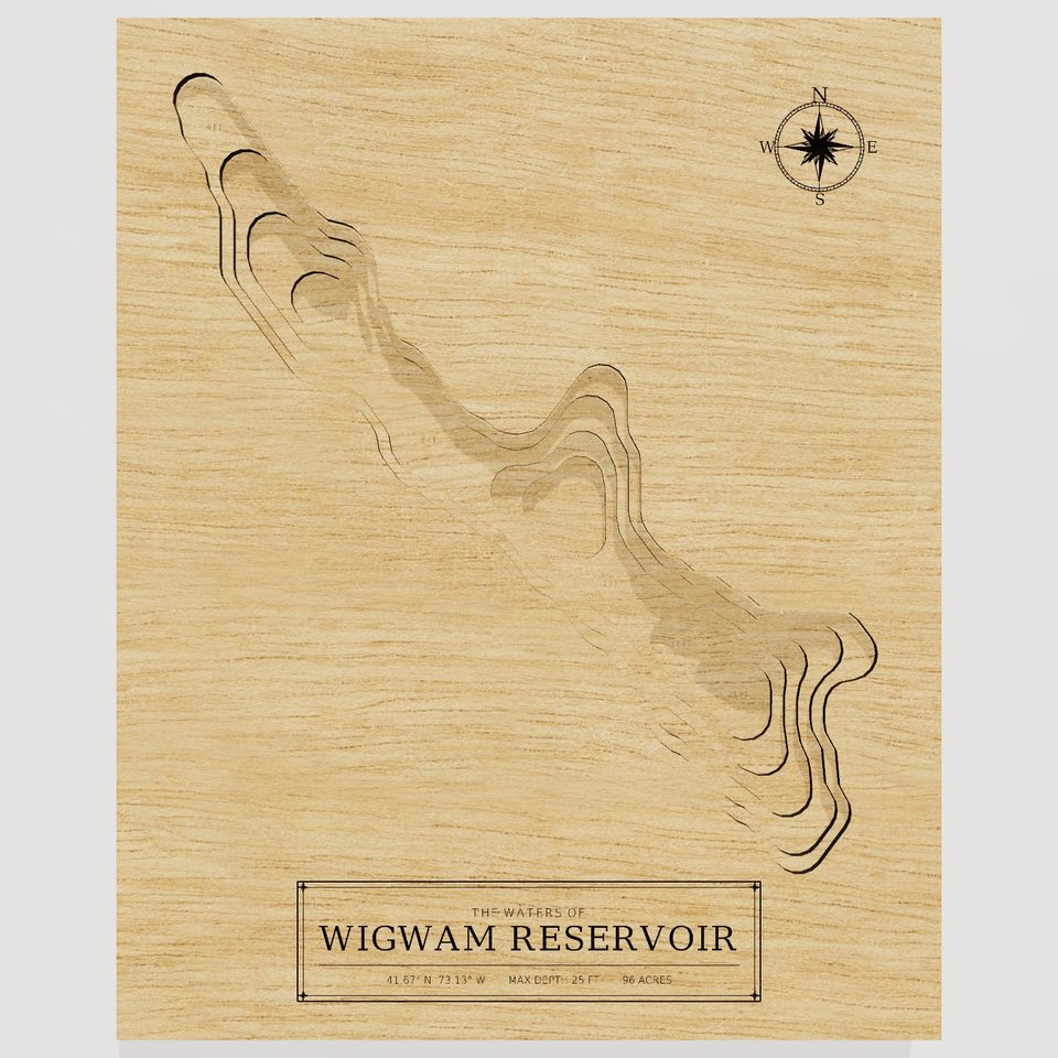 Wigwam Reservoir 3D wood map, front view