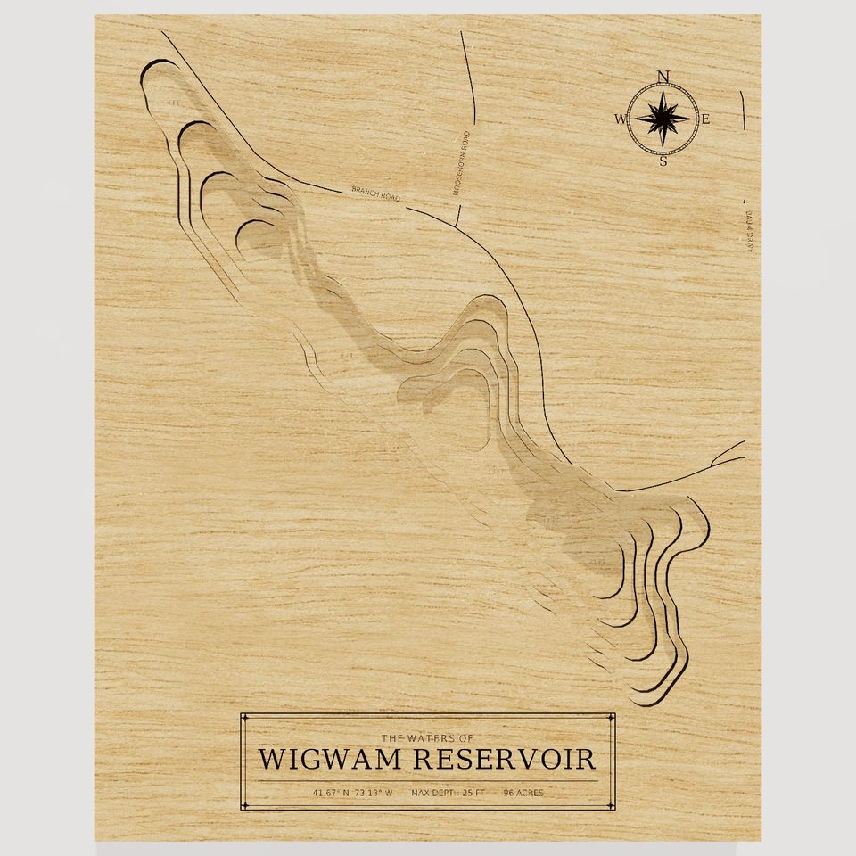 Wigwam Reservoir 3D wood map, front view