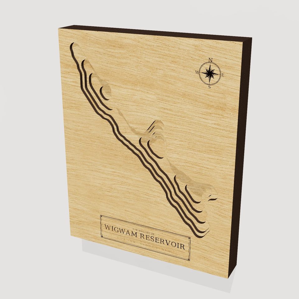 Wigwam Reservoir 3D wood map, hero view