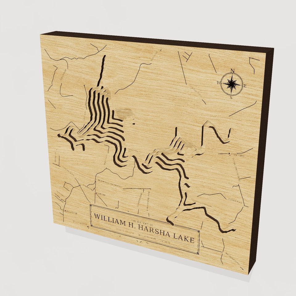 William H. Harsha Lake 3D wood map, hero view
