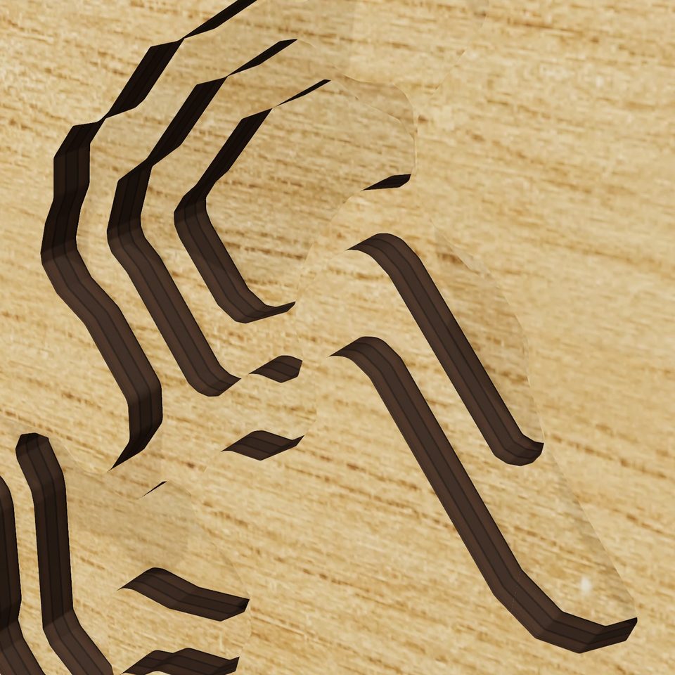 Willimantic Reservoir 3D wood map, detail view