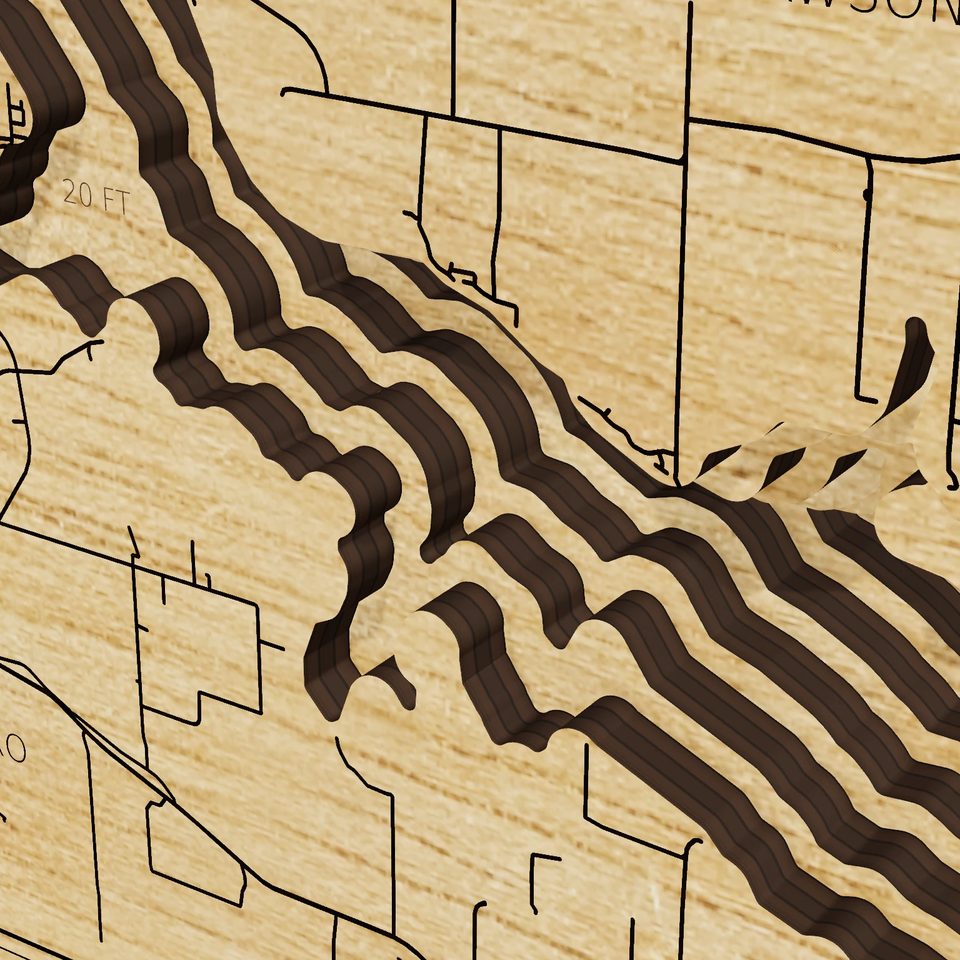 Wilson Lake 3D wood map, detail view