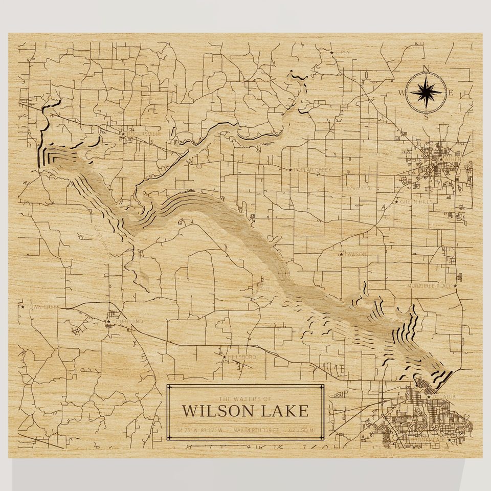 Wilson Lake 3D wood map, front view