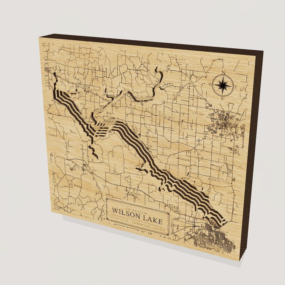 Wilson Lake 3D wood map, hero view