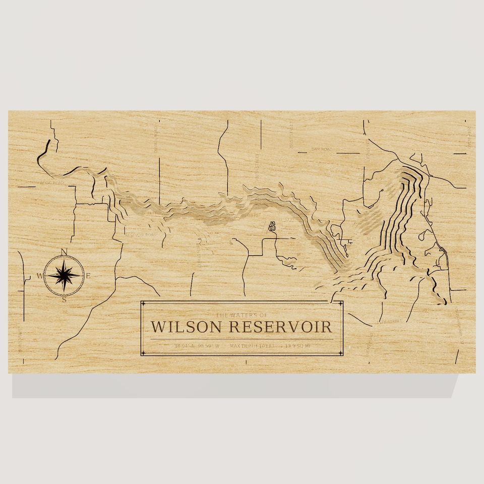 Wilson Reservoir 3D wood map, front view