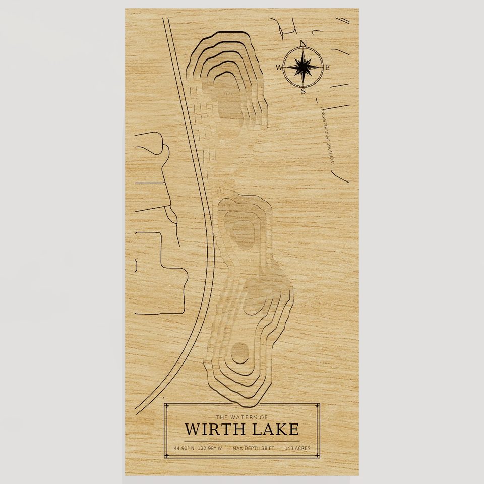 Wirth Lake 3D wood map, front view