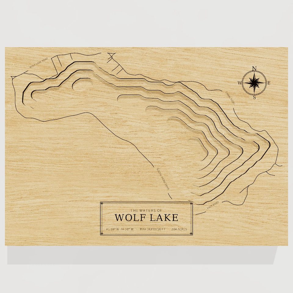 Wolf Lake 3D wood map, front view