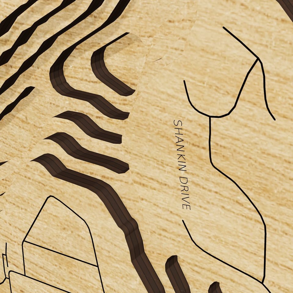 Wolverine Lake 3D wood map, detail view