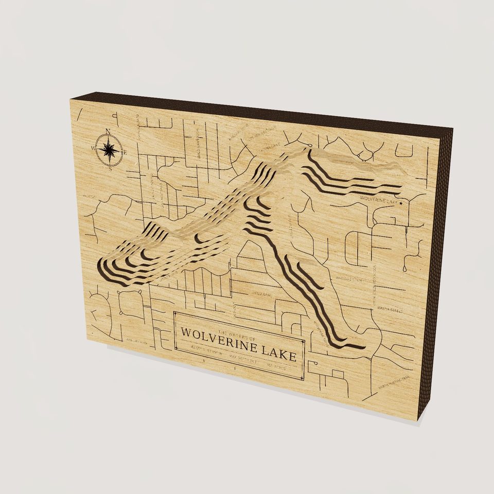 Wolverine Lake 3D wood map, hero view