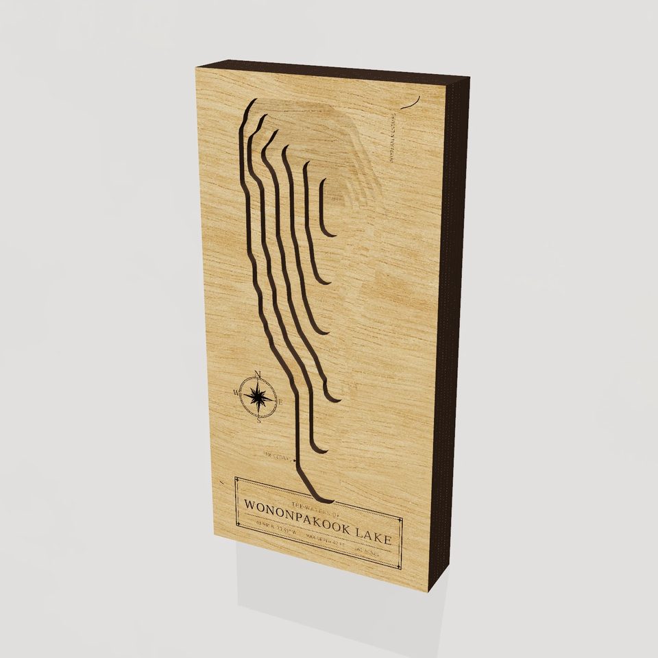 Wononpakook Lake 3D wood map, hero view