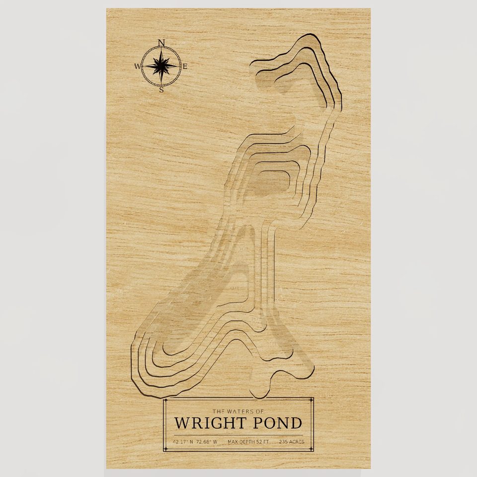 Wright Pond 3D wood map, front view