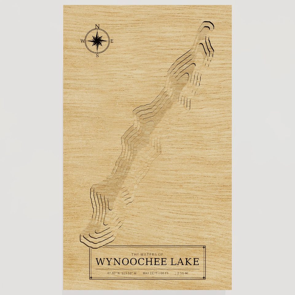 Wynoochee Lake 3D wood map, front view