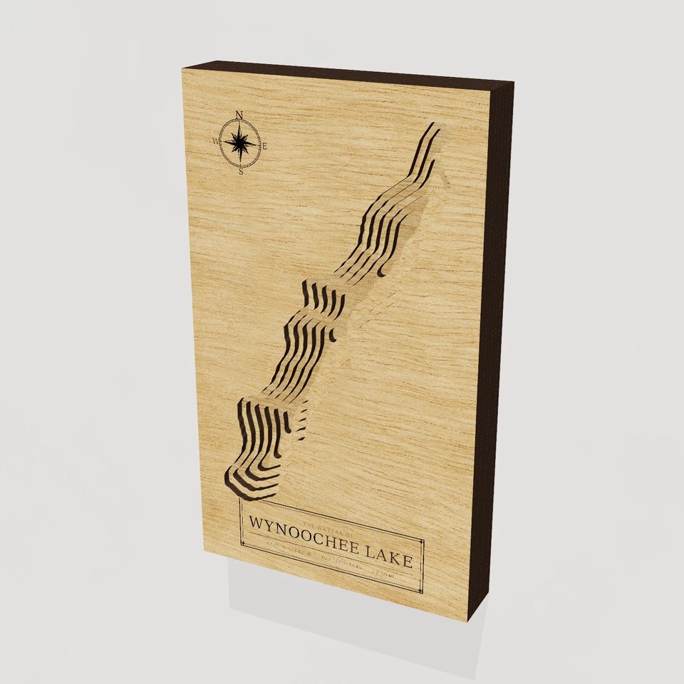 Wynoochee Lake 3D wood map, hero view