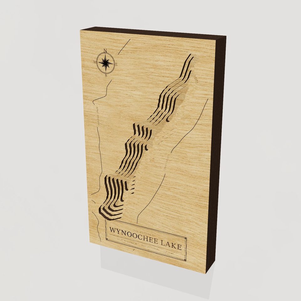 Wynoochee Lake 3D wood map, hero view