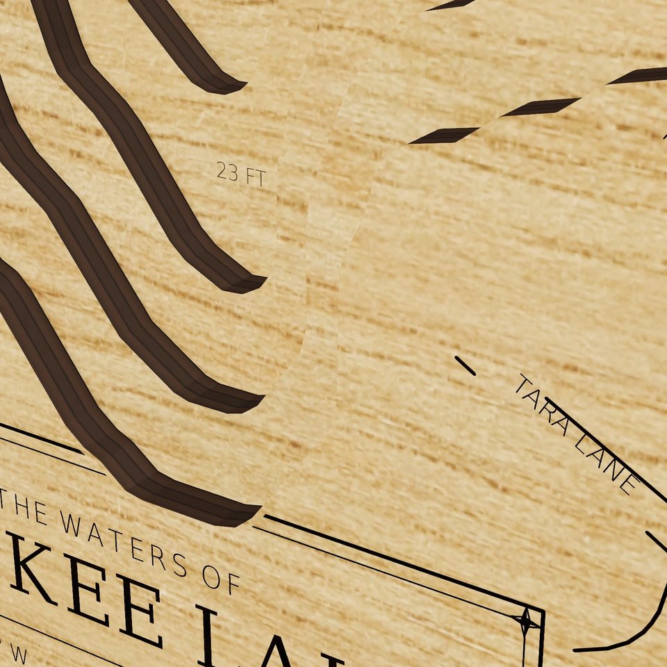 Yankee Lake 3D wood map, detail view