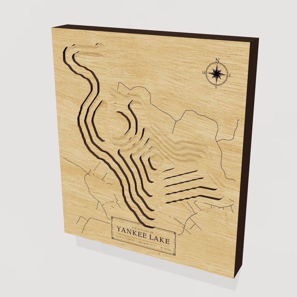 Yankee Lake 3D wood map, hero view
