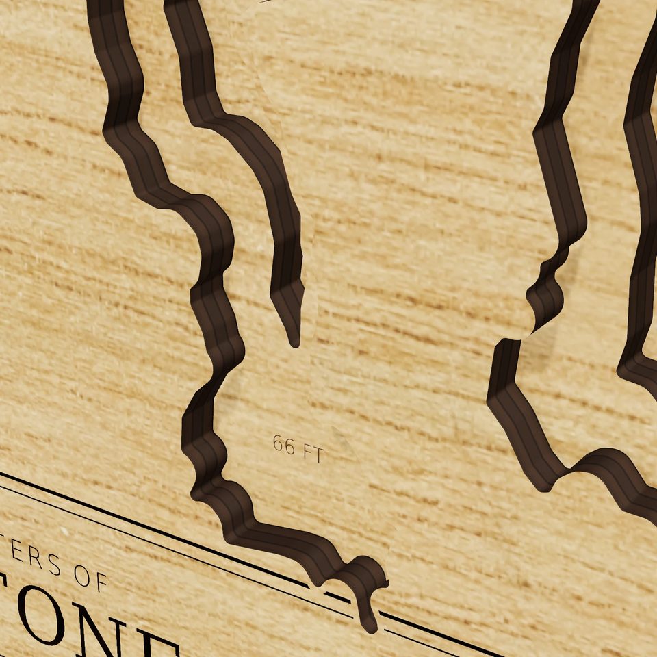Yellowstone Lake 3D wood map, detail view