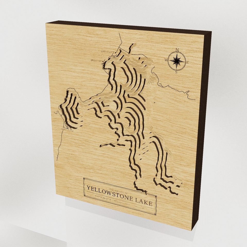 Yellowstone Lake 3D wood map, hero view