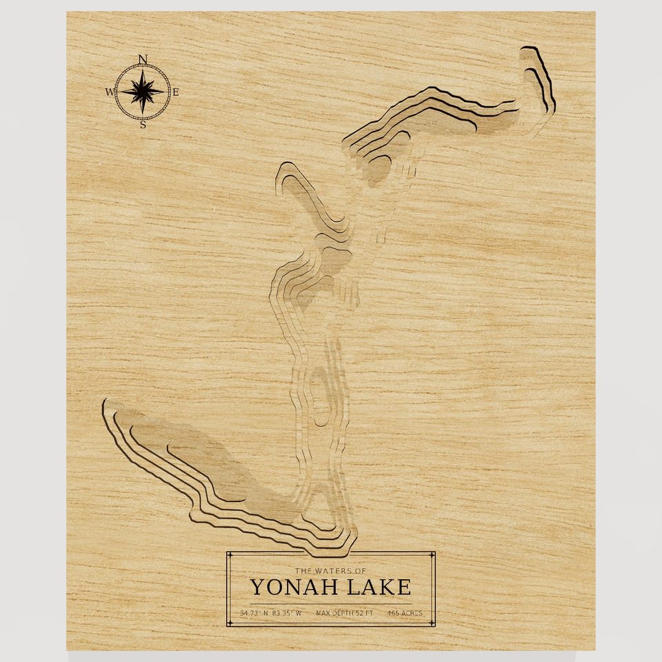 Yonah Lake 3D wood map, front view